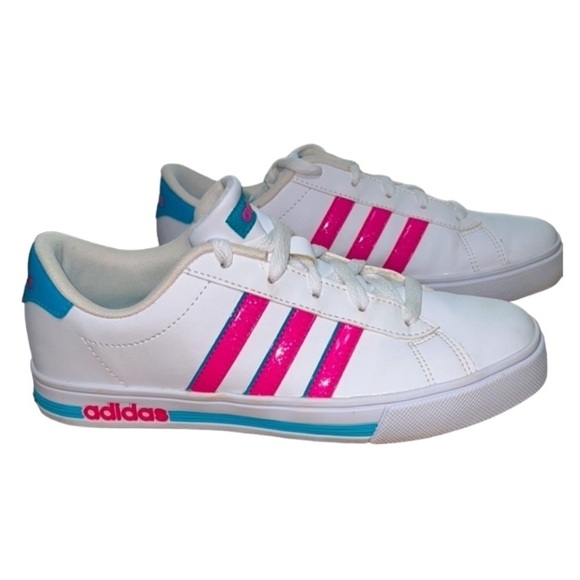 Adidas Neo Daily Team Sneakers White/Pink/Turquoise Size 5.5 Y Barbiecore - Picture 1 of 14